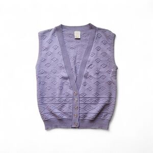 90s Vintage Purple Knit Button-Up Vest 100% Cotton